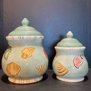 Heartfelt Kitchen by Young’s Nautical Shell Ceramic Set Of 2 Canisters